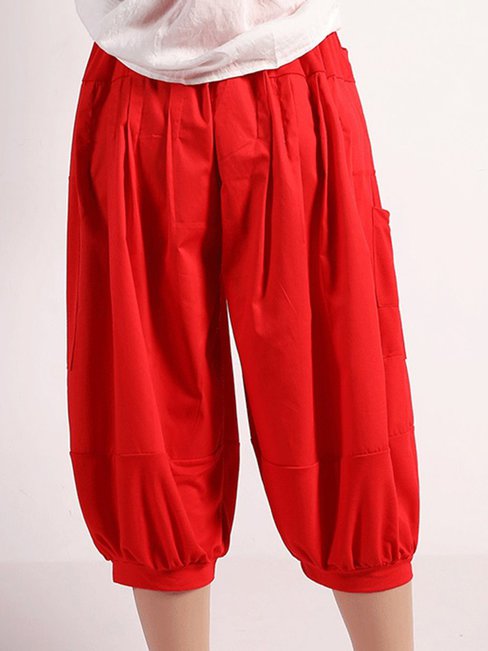 Mid-Calf Loose Elegant Pockets Plain Pants (Style V102264)