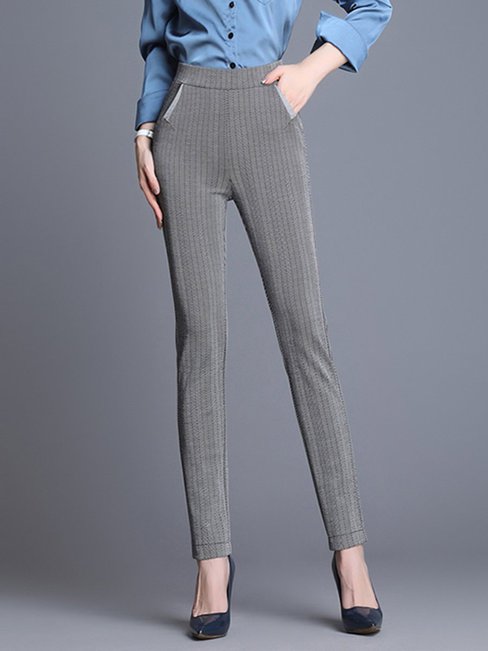 Ankle Length Skinny Elegant Pockets Cotton Pants (Style V102268)