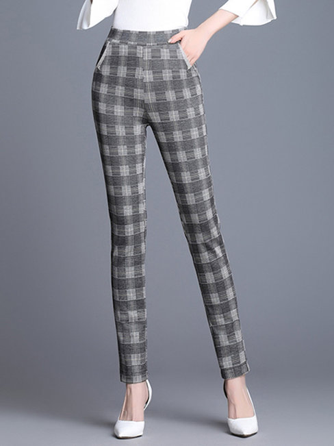 Ankle Length Skinny Elegant Pockets Cotton Pants (Style V102268)