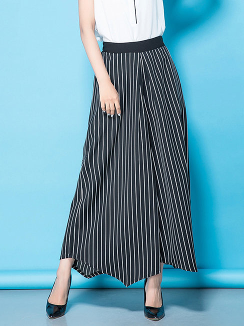 Ankle Length Loose Elegant Polyester Striped Pants (Style V102276)