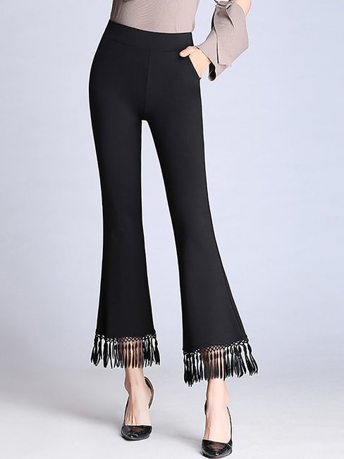 Ankle Length Loose Slow Life Tassel Plain Pants (Style V102285)
