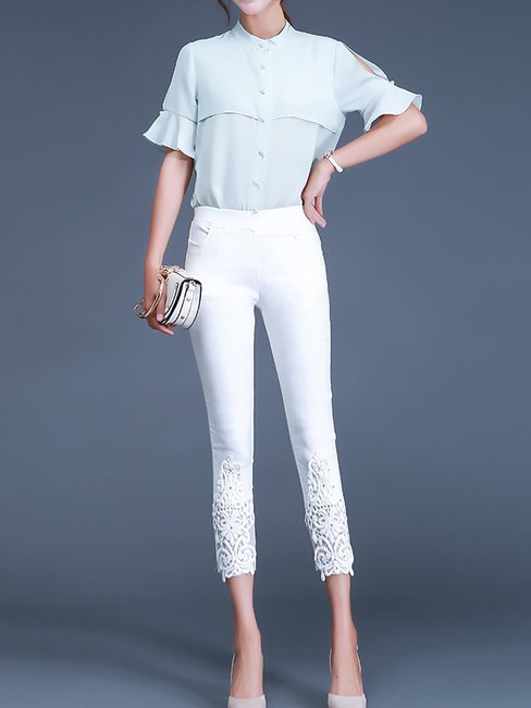 Ankle Length Pencil Hollow Out Polyester Plain Pants (Style V102299)