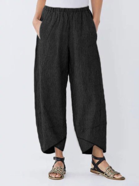 Ankle Length Loose Slow Life Pockets Plain Pants (Style V102301)