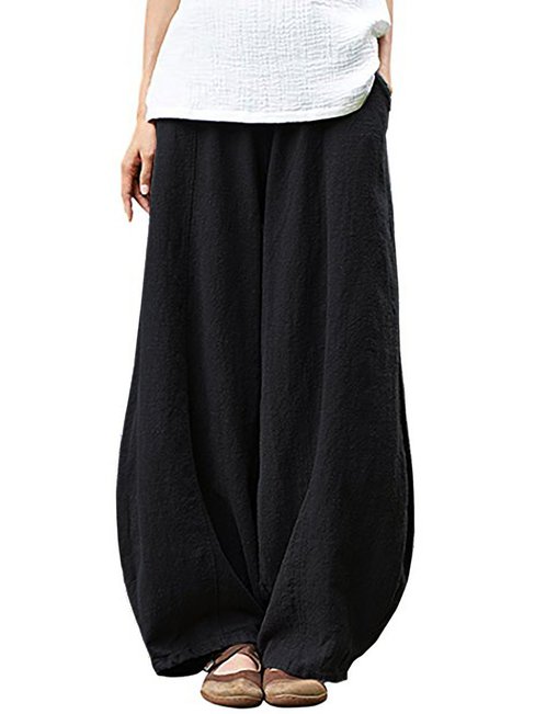 Maxi Slow Life Patchwork Polyester Plain Pants (Style V102306)
