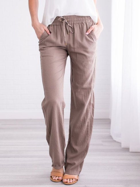 Maxi Slim Strappy Cotton Blends Plain Pants (Style V102319)