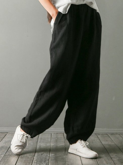 Maxi Elegant Pockets Cotton Plain Pants (Style V102320)
