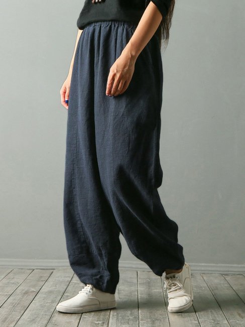 Maxi Elegant Pockets Cotton Plain Pants (Style V102320)