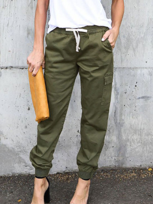 Maxi Elegant Strappy Cotton Blends Plain Pants (Style V102331)