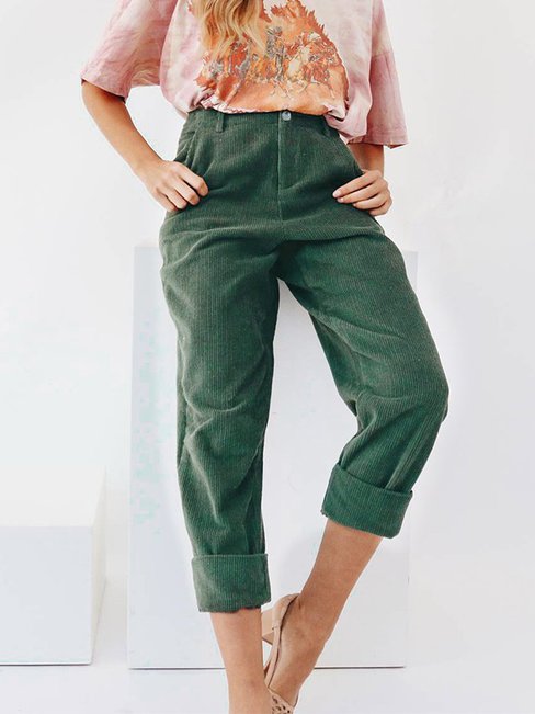 Ankle Length Elegant Button Polyester Plain Pants (Style V102355)