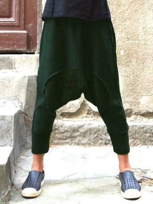 Ankle Length Elegant Patchwork Cotton Blends Plain Pants (Style V102383)