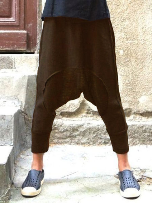 Ankle Length Elegant Patchwork Cotton Blends Plain Pants (Style V102383)