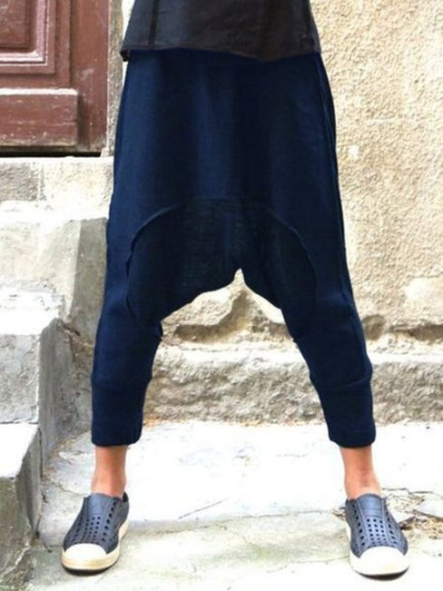 Ankle Length Elegant Patchwork Cotton Blends Plain Pants (Style V102383)