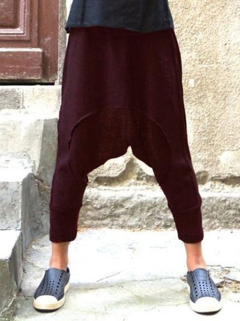 Ankle Length Elegant Patchwork Cotton Blends Plain Pants (Style V102383)