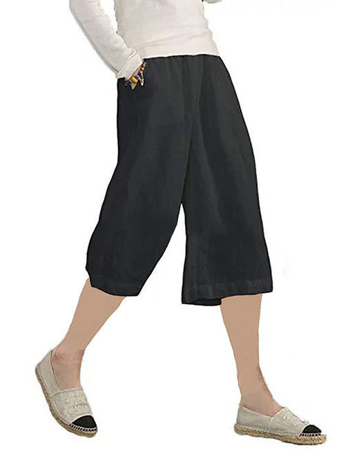 Knee Length Loose Slow Life Polyester Plain Shorts (Style V102387)