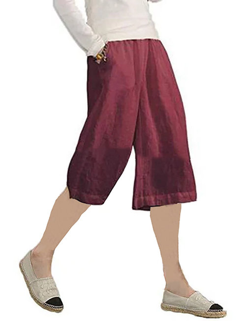 Knee Length Loose Slow Life Polyester Plain Shorts (Style V102387)