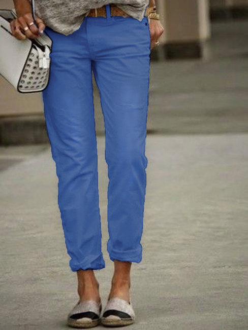 Ankle Length Slim Elegant Cotton Blends Plain Pants (Style V102390)
