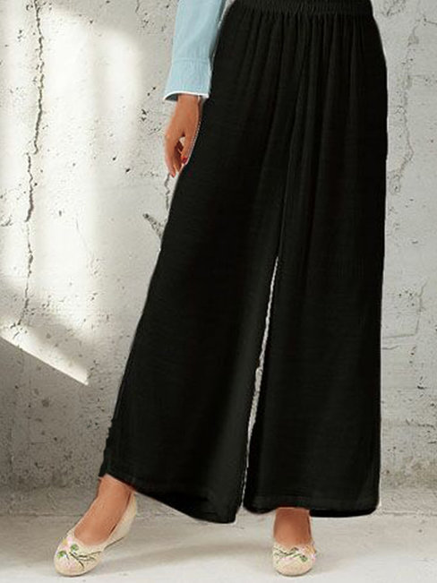 Maxi Loose Slow Life Cotton Blends Plain Pants (Style V102395)