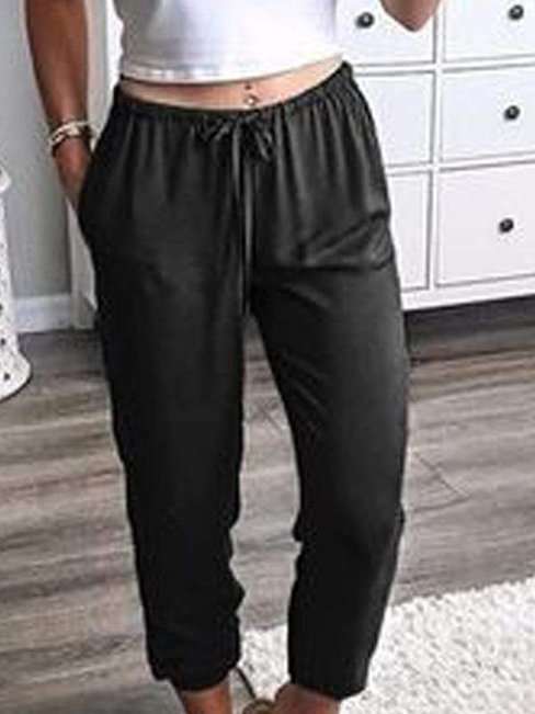 Loose Slow Life Pockets Polyester Plain Pants (Style V102399)