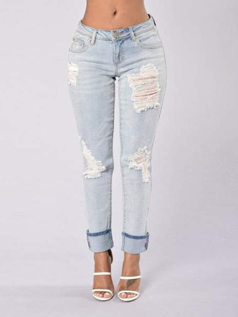 Ankle Length Skinny Button Denim Plain Jeans (Style V102401)