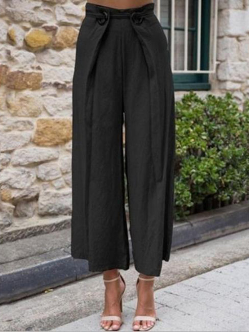 Loose Slow Life Belt Cotton Plain Pants (Style V102406)