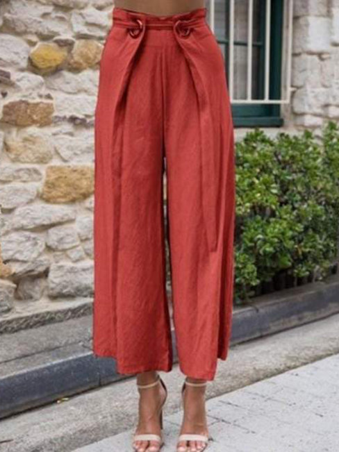 Loose Slow Life Belt Cotton Plain Pants (Style V102406)