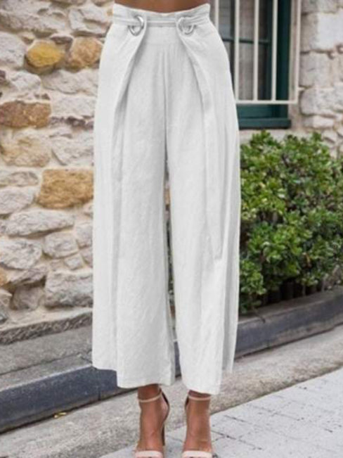 Loose Slow Life Belt Cotton Plain Pants (Style V102406)