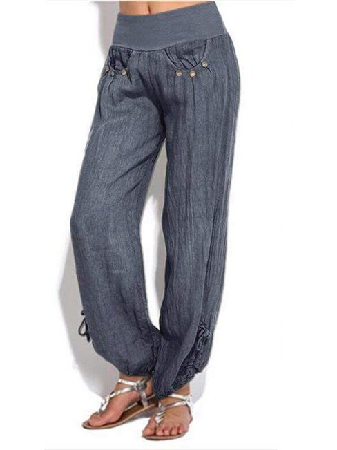 Maxi Slow Life Button Cotton Plain Pants (Style V102410)