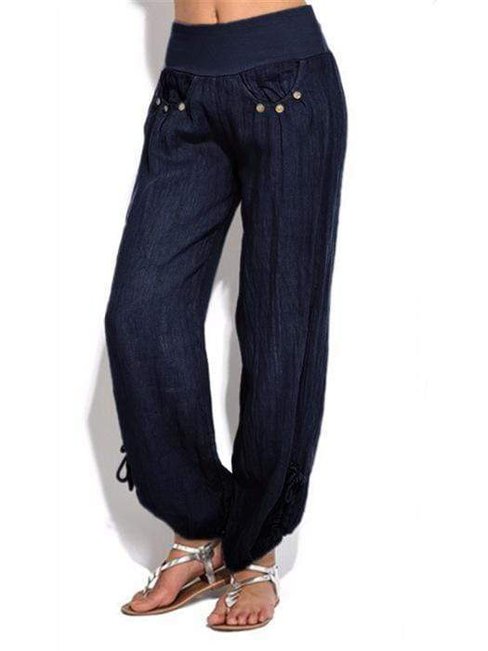 Maxi Slow Life Button Cotton Plain Pants (Style V102410)