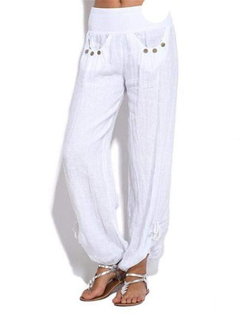 Maxi Slow Life Button Cotton Plain Pants (Style V102410)