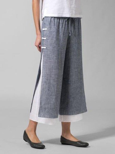 Loose Slow Life Strappy Linen Plain Pants (Style V102418)