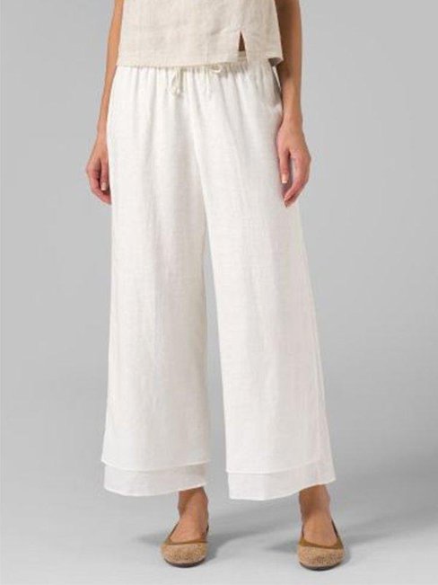 Loose Slow Life Strappy Linen Plain Pants (Style V102418)