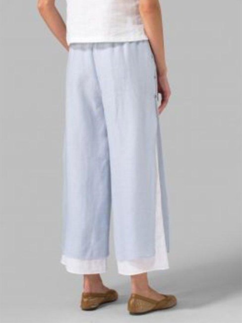 Ankle Length Slow Life Strappy Linen Plain Pants (Style V102420)