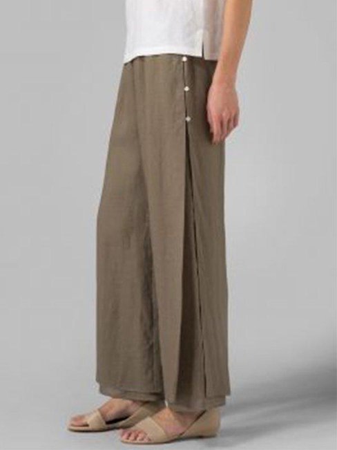 Ankle Length Slow Life Strappy Linen Plain Pants (Style V102420)