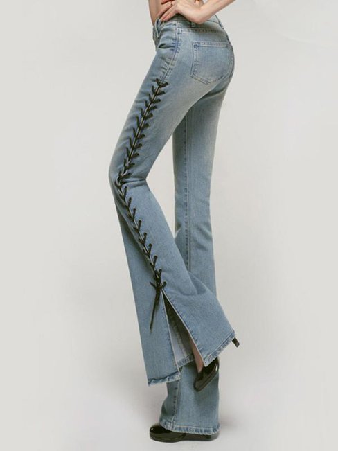 Maxi Skinny Strappy Denim Plain Jeans (Style V102434)