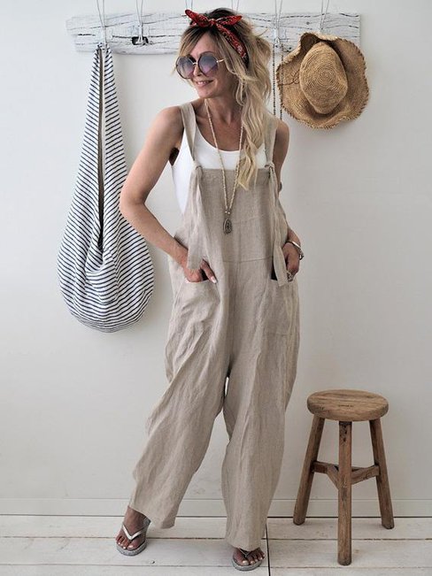 Ankle Length Slow Life Strappy Polyester Plain Pants (Style V102435)