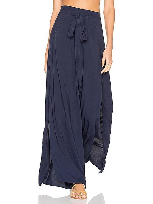 Loose Slow Life Strappy Cotton Plain Pants (Style V102436)