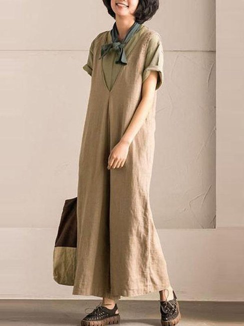 Ankle Length Loose Slow Life Pockets Polyester Pants (Style V102449)