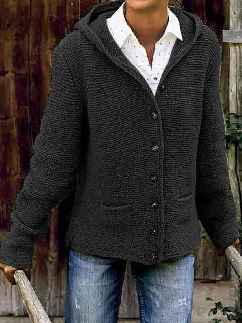 Hooded Standard Plain Dacron Button Sweater (Style V102450)