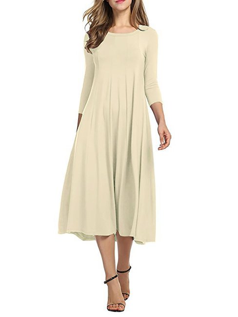 Classy T Shirt Round Neck Solid Color Polyester Casual Dresses (Style V102474)