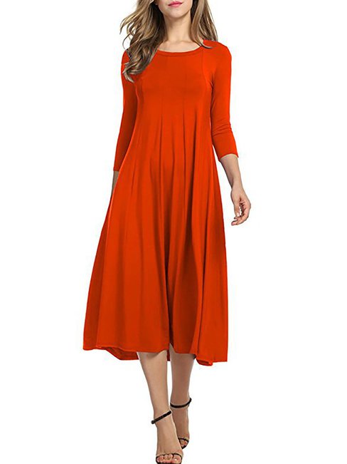 Classy T Shirt Round Neck Solid Color Polyester Casual Dresses (Style V102474)