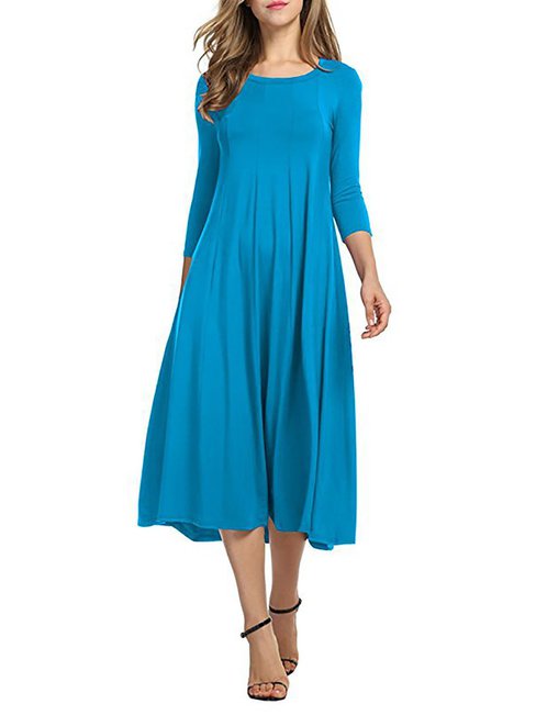 Classy T Shirt Round Neck Solid Color Polyester Casual Dresses (Style V102474)