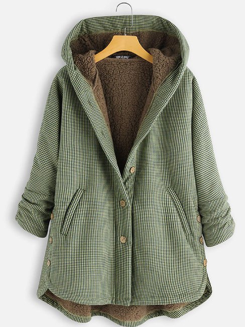 Green Hooded Loose Fashion Cotton Blends Pattern Coat (Style V102484 ...