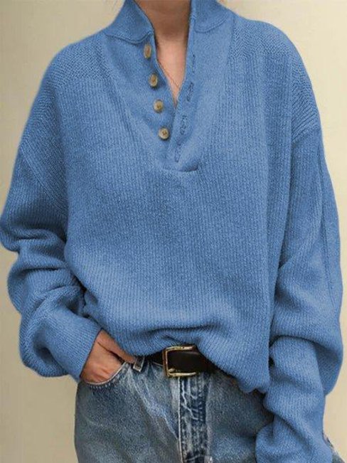 V-neck Midi Plain Knitted Button Sweater (Style V102520)