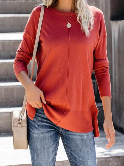 Round Neck Slim Fashion Plain Knitted T Shirt (Style V102521)