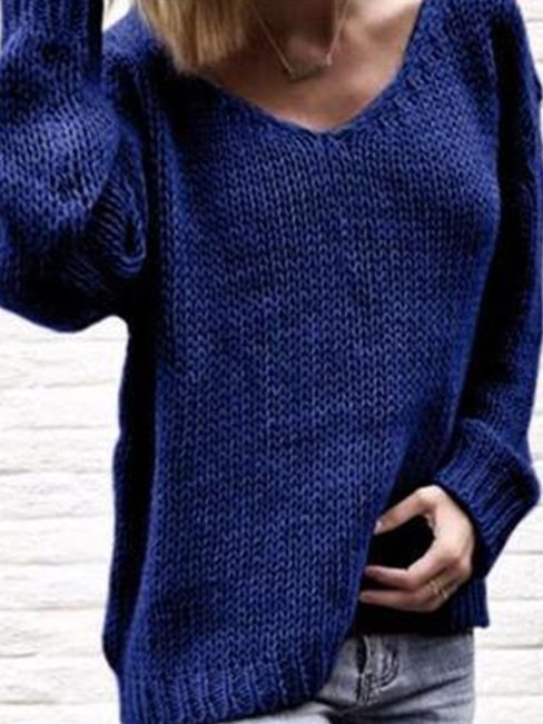 V-neck Short Fashion Plain Knitted Sweater (Style V102531)