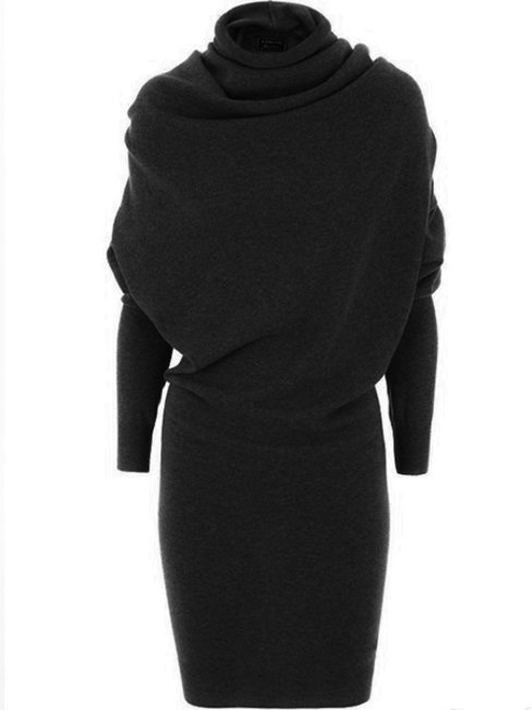 Bodycon Turtleneck Plain Polyester Knee Length Dresses (Style V200017)