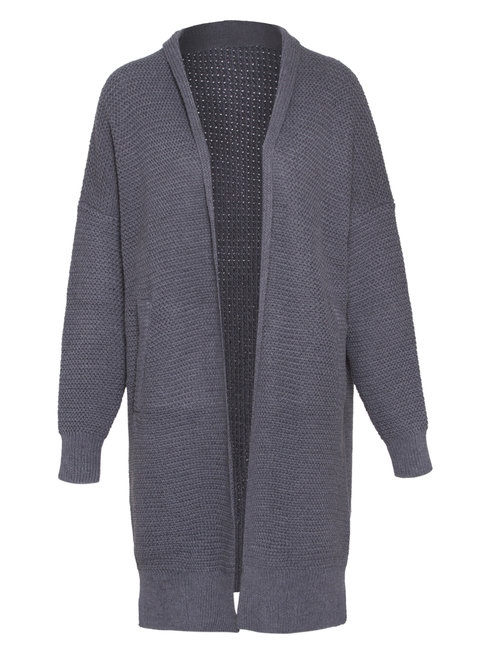 Shawl Collar Long Loose Plain Acrylic Sweater (Style V200057)