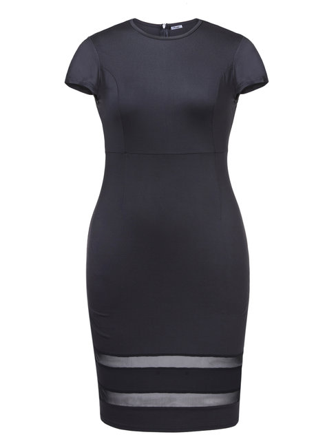 Bodycon Round Neck Plain Patchwork Polyester Knee Length Dresses (Style V200123)