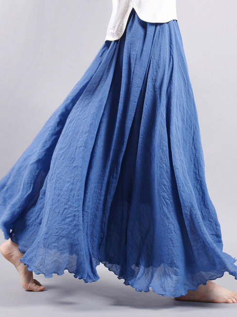 Ankle Length Fit and Flare Tribal Cotton Blends Plain Skirt (Style V200140)