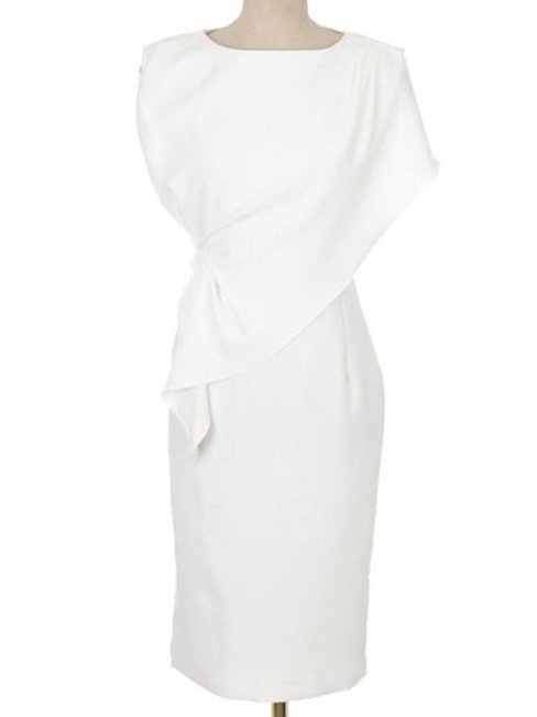 Bodycon Round Neck Plain Asymmetrical Polyester Knee Length Dresses (Style V200177)